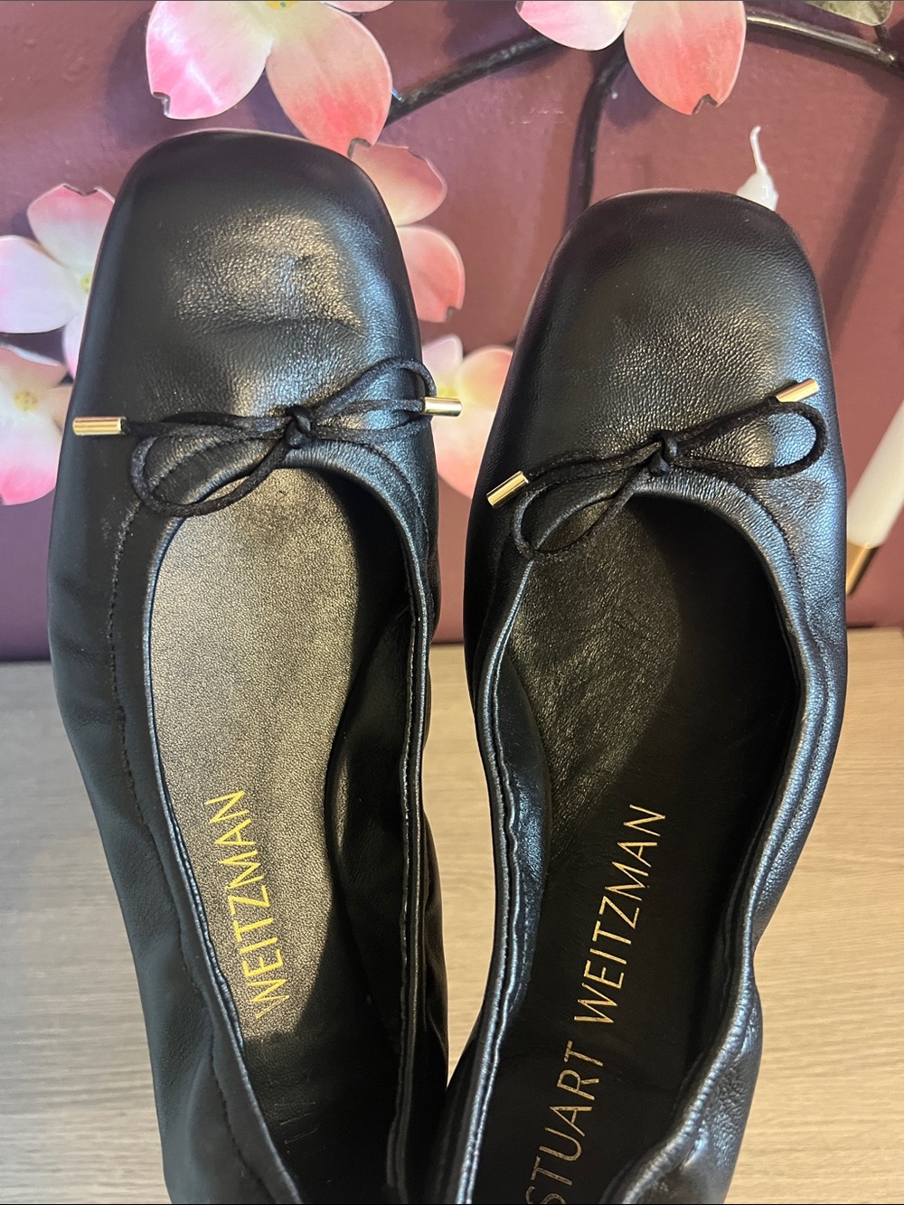 Stuart Weitzman Bow Black Leather Ballet Flats size 10 - Picture 3 of 5